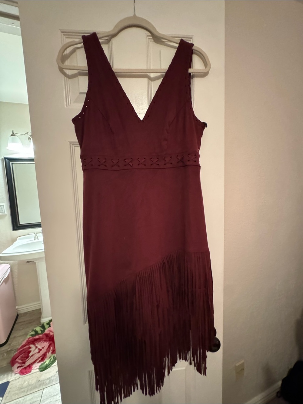 Idyllwind Burgundy One-Shoulder Fringe Dress